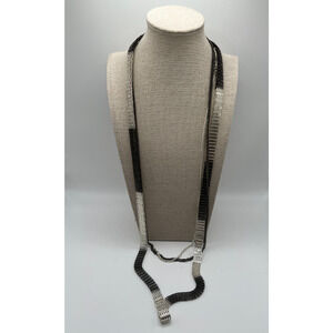 Long colorblock triple‎ strand silver black mesh chain industrial goth necklace